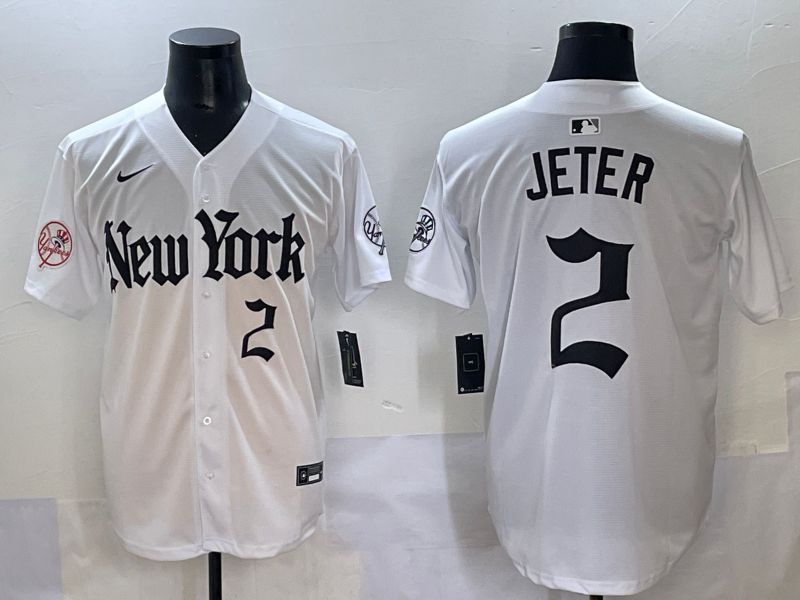 Men 2025 New York Yankees 2 Jeter White Five generations Joint Name Nike MLB Jersey style 12